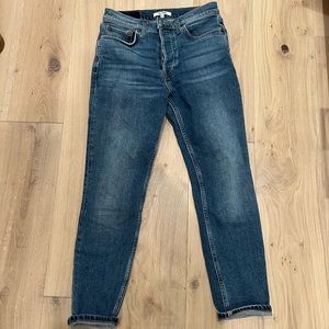 Re/Done Women's Ankle Crop Jeans in Dark Blue Wash